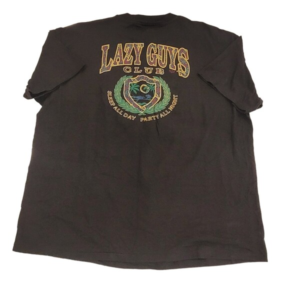 VTG 90s T Shirt XXL Black 2XL Single Stitch California Lazy Guys Club USA Tee - Picture 9 of 9